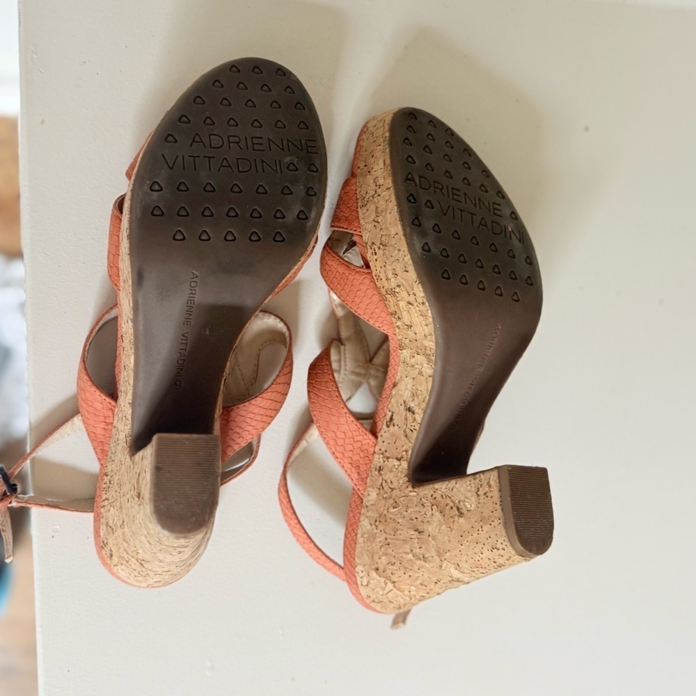 Adrienne Vittadini orange leather wedge size 9 Platform Cork Wedge Sandal - Picture 13 of 13